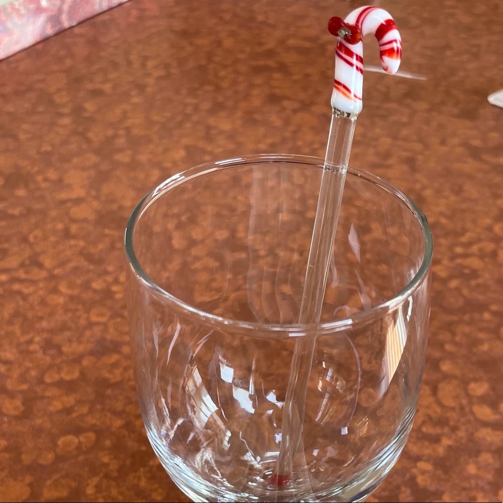 NIB Set of 6 Holiday Candy Cane Glass Drink Stirrers